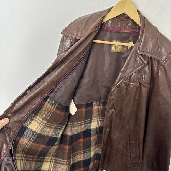 Vintage Rice Men 42 Brown Cabretta Leather 70s Jacket Coat Lined Sheepskin - Picture 8 of 12